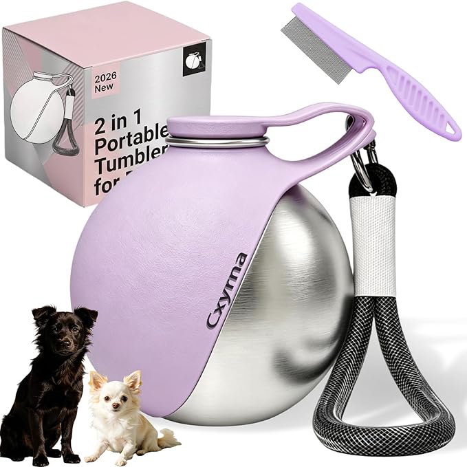 2 in 1 Portable Tumbler for Dogs, 2026 New 10Oz Stainless Steel Dog Water Bottle with Silicone Foldable Bowl, Leak-Proof 2...