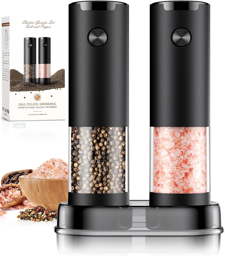 Electric Salt and Pepper Grinder Set Automatic Battery Pepper Mill Shakers Adjustable Coarseness Upgraded Larger Capacity ...