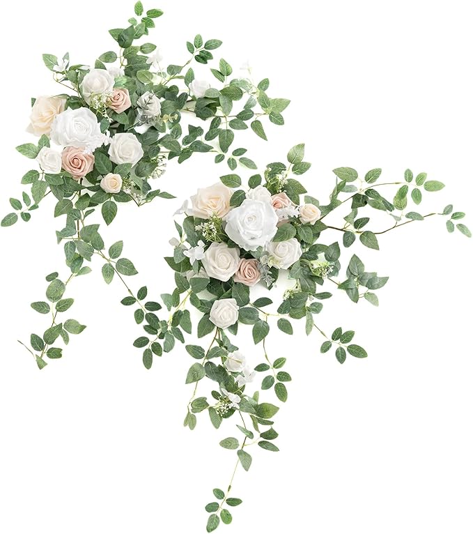 Ling's moment 2PCS Artificial Floral Swags Arch Flowers Wedding Centerpieces Flower Rose Garland Mantel Greenery Arrangeme...