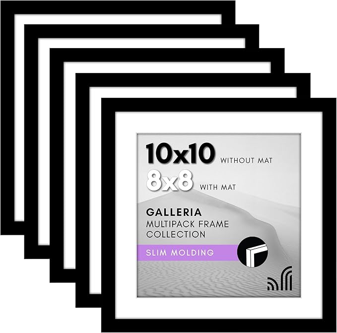 Americanflat 10x10 Picture Frame with Polished Plexiglass - Set of 5 - Use as 8x8 Frame with Mat or Display 10x10 Photo Wi...
