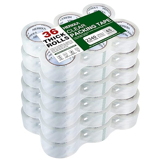 HERKKA Clear Packing Tape, 36 Rolls Heavy Duty Packaging Tape for Shipping Packaging Moving Sealing, Thicker Clear Packing...