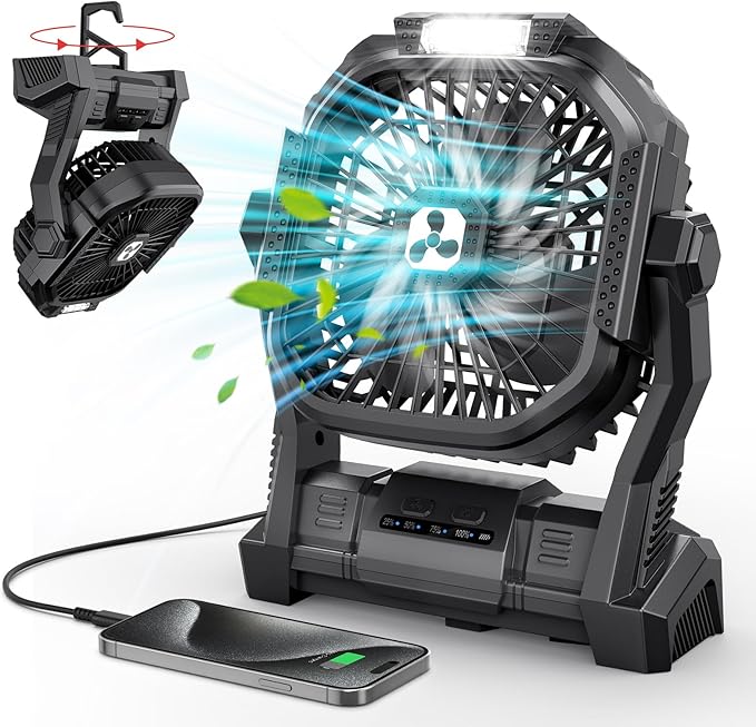 ONLYNEW Portable Fan Rechargeable, 20000mAh Cordless Battery Powered Fan with LED Lantern, USB C Battery Operated for Camp...