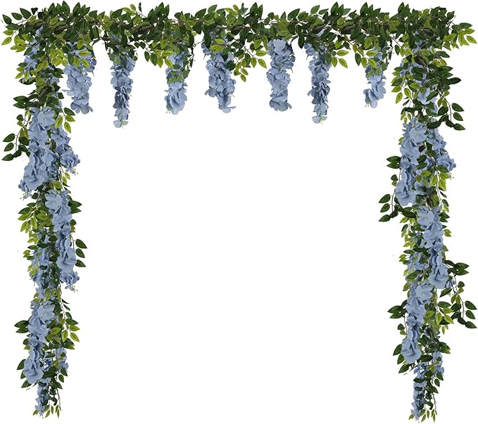 Fqueelvys Wisteria Artificial Flowers Garland 2PCS 5.91FT/Peice Fake Wisteria Vines Dusty Blue Faux Wisteria Rattan Silk H...