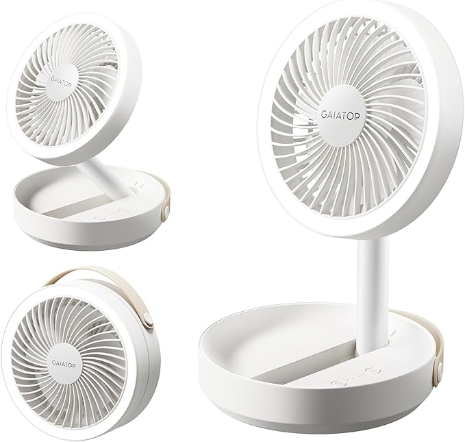 Gaiatop Foldable Small Desk Fan with LED Night Light, 6.8in Wireless 6000mAh Battery Powered Portable Fan USB Rechargeabl...