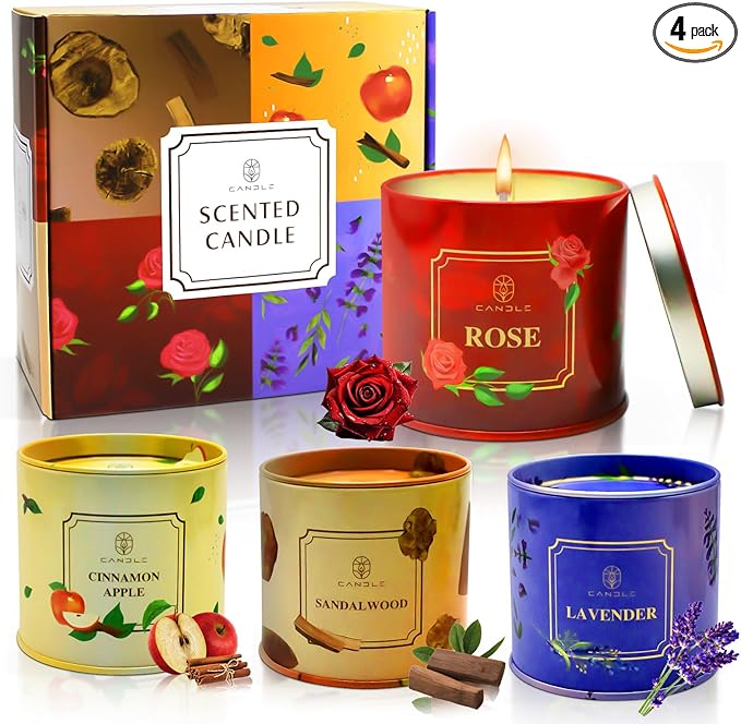 Mothers Day Gifts, Scented Candles, 4 Pack Long Lasting Soy Wax Candles Gift Set Birthday Gifts for Women, Party Favors De...