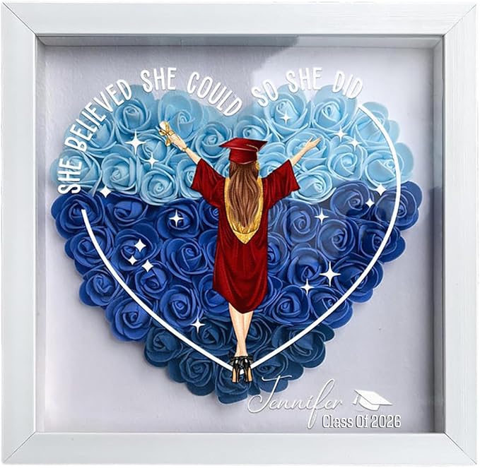 Personalized Graduation Flower Shadow Box, Customizable Keepsake Frame for Graduation Day, Class of 2026 Floral Design, Un...