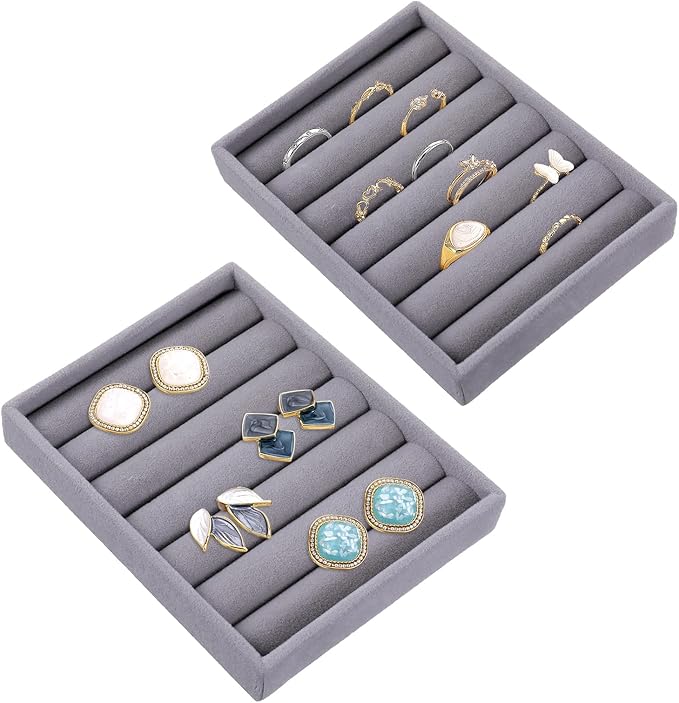 Xthrotsenk 2pcs Small Ring Organizer Ring Holder Display Tray Velvet Rings Earrings Insert Holder for Girl Store Selling o...