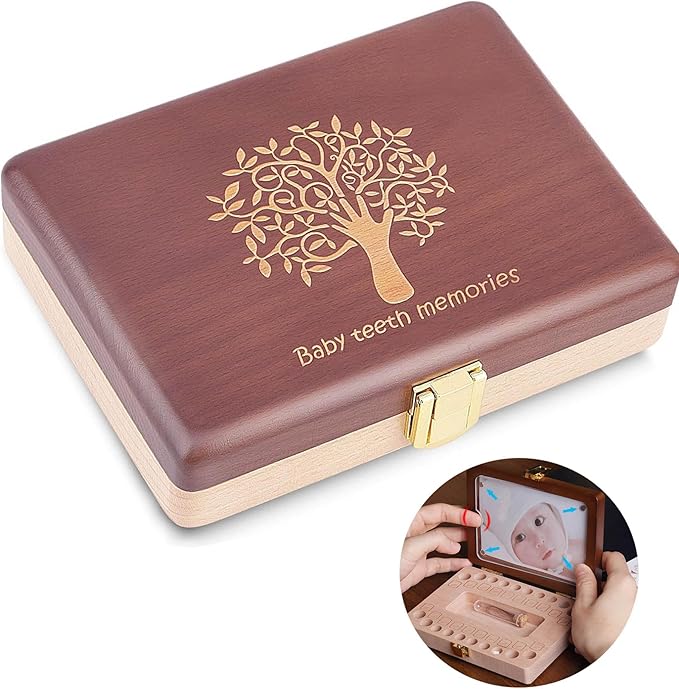 Yukidoke Baby Tooth Box, Baby Teeth Keepsake Box, Handmad Wooden Kids Tooth Fairy Holder, Lost Teeth First Curl Memory Box...