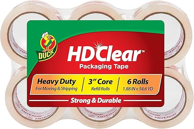 Duck HD Clear Packing Tape Refills - 6 Rolls of Strong Heavy Duty Packing Tape for Shipping and Moving, Boxes and Packagin...