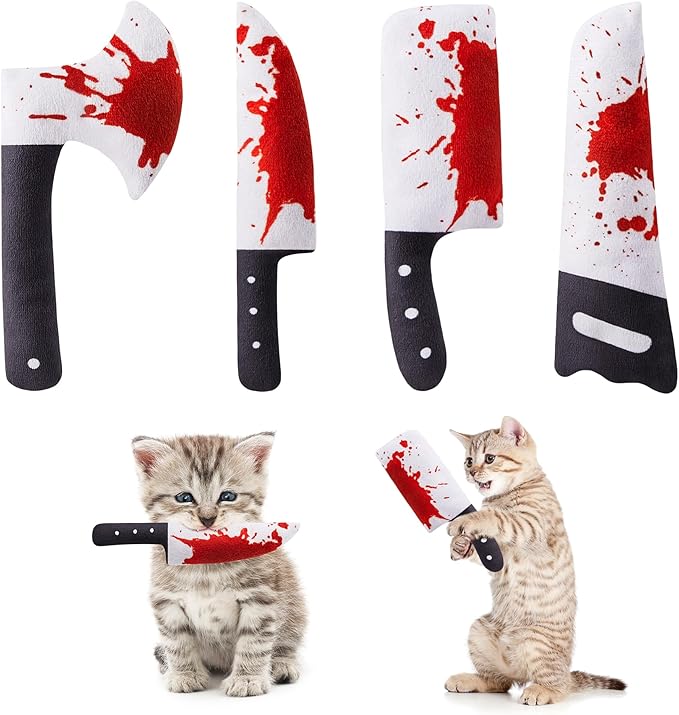 Potaroma 4Pcs Cat Toys, Horror Halloween Knife-Shaped Kitten Catnip Crinkly Sound Toys, Indoor Exercise for All Cat Breeds...