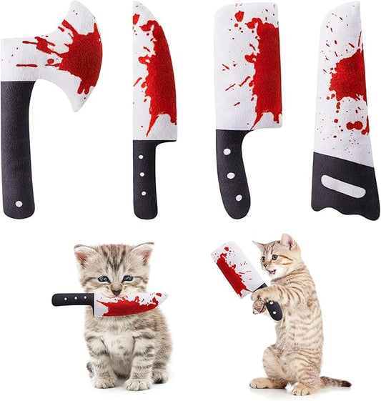 Potaroma 4Pcs Cat Toys, Horror Halloween Knife-Shaped Kitten Catnip Crinkly Sound Toys, Indoor Exercise for All Cat Breeds...