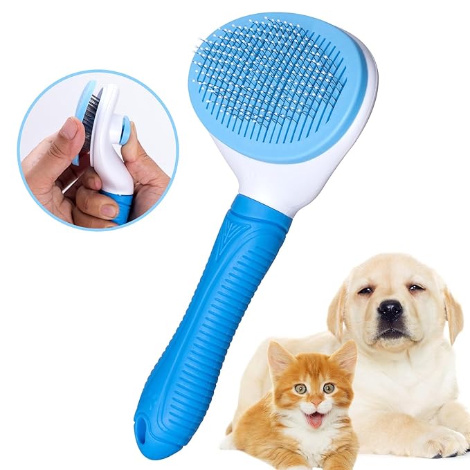 Self Cleaning Slicker Brush for Pet Grooming - Removes Loose Undercoat and Sheds, Suitable for Long and Short Hair Cats an...
