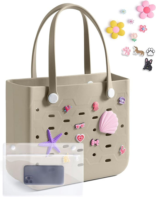 BAGSMART Beach Bag for Women, Water-resistant Rubber Tote Bag, Sandproof Vacation Essentials for Summer Swim Cruise Pool