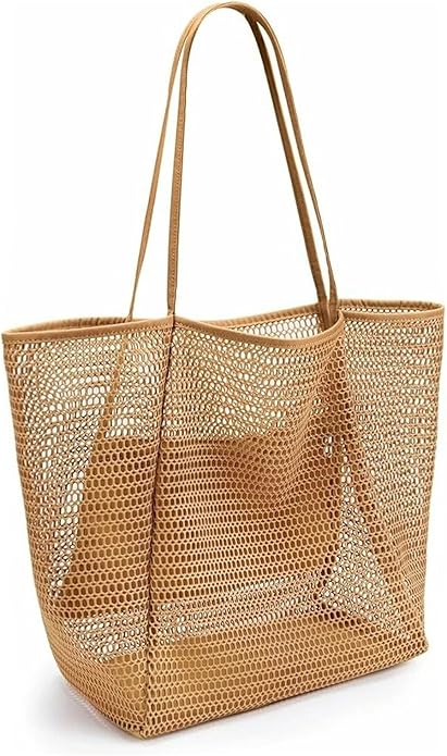 Yuomeaz Mesh Beach Bag, Beach Tote Bag for Women, Summer Travel Sandproof Woven Shoulder Handbag for Swimming