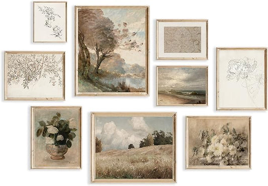 Vintage Wall Art Decor Rustic Wall Decor Aesthetic Farmhouse Wall Pictures Vase Flower Boho Canvas Wall Art Prints Netural...