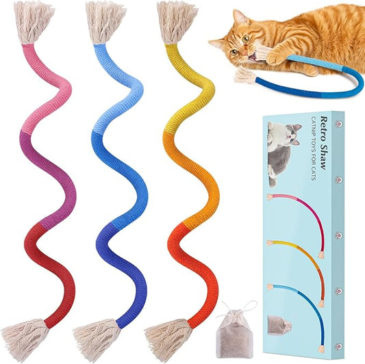 Retro Shaw Cat Toys Chew Ropes with Refillable Natural Catnip for Indoor Cats Safe Teeth Cleaning Interactive Kitten Nip K...
