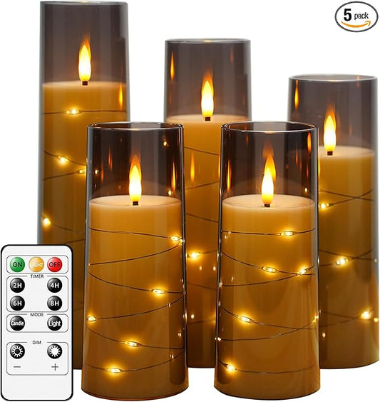 kakoya Flameless LED Candles with Timer 5 Pc Flickering Flameless Candles for Romantic Ambiance and Home Decoration Stable...