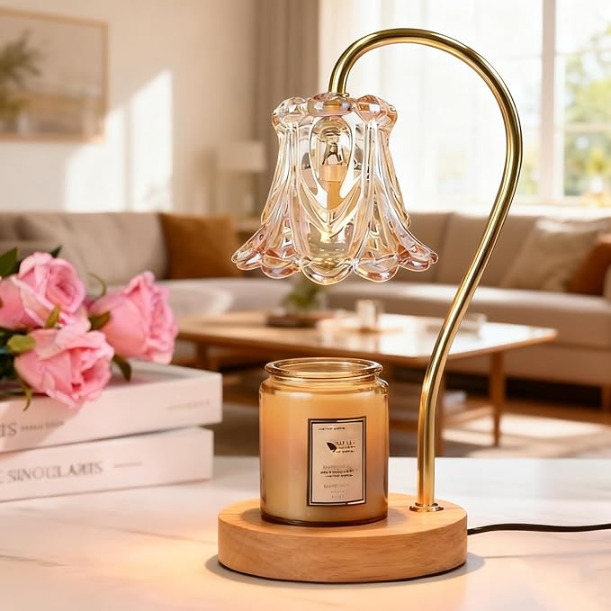 Candle Warmer Lamp with Timer 2 Bulbs Light Dimmable Electric Candle Warmer Flower Shape for Bedroom Home Decor, Wax Melt ...
