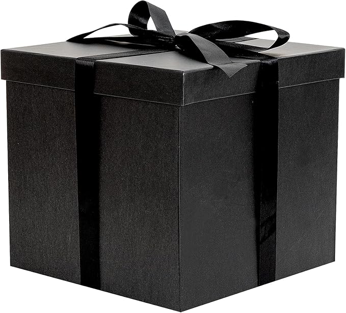 Jaywayang 10" Large Gift Box with Lid and Ribbon, Black Gift Box with Paper Filler for Birthday, Wedding, Valentine's Day,...