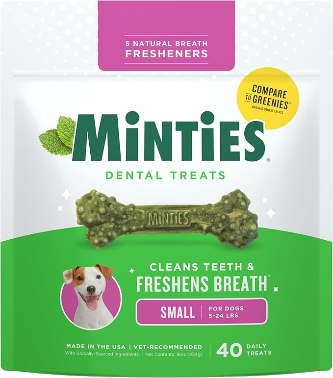 Minties Dog Dental Bone Treats, Tiny/Small Dental Dog Treats, 16 Ounces, Cleans Teeth, Fight Bad Breath, Removes Plaque an...