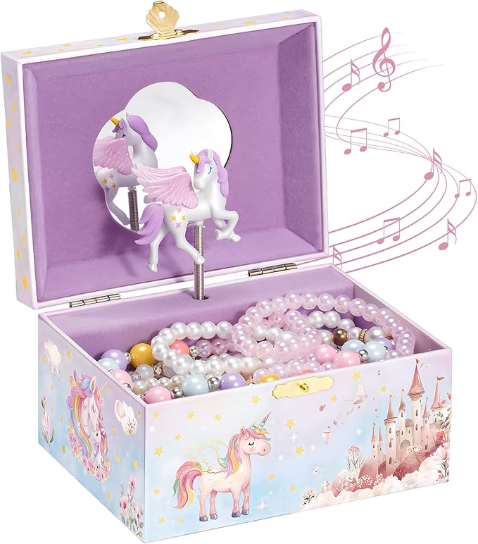 ProCase Unicorn Jewelry Box for Girls, Kids Musical Jewelry Boxes with Spinning Unicorn Doll, Birthday Gifts for Little Gi...