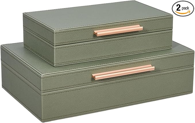 Decorative Storage Boxes with Lids 2-Set for Modern Home, Saving Space, Memory Boxes, PU Leather Keepsake Box, Photo Stora...