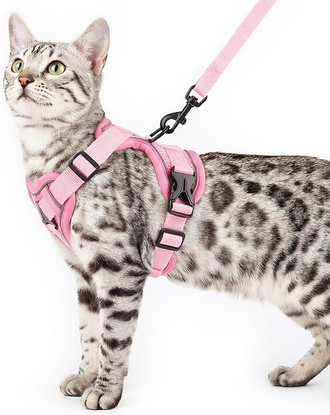 pangdi Cat Harness and Leash Set Escape Proof Tactical Extra Large Kitten Harness Emotional Support Cat Vest, Pink, XXL