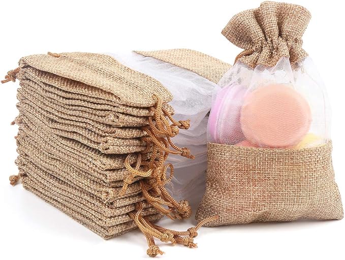 CCINEE 12PCS Burlap Drawstring Gift Bag, 5 X 7 Inch Organza Treat See Through Bags for Jewelry Sheer Easter Gifts Pouch We...
