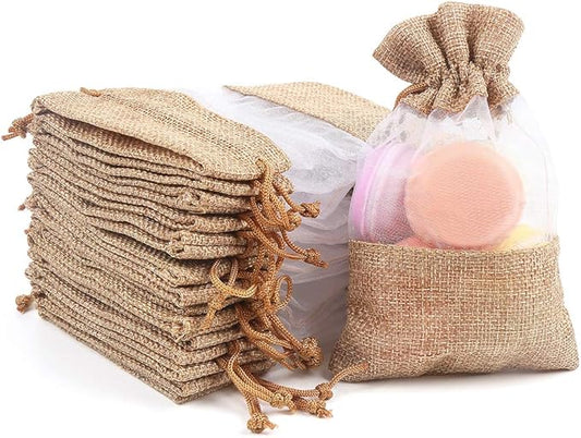 CCINEE 12PCS Burlap Drawstring Gift Bag, 5 X 7 Inch Organza Treat See Through Bags for Jewelry Sheer Easter Gifts Pouch We...