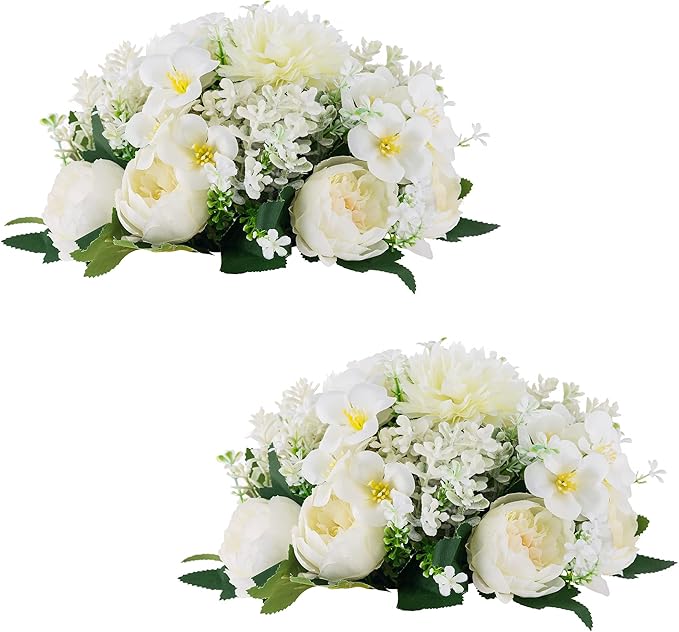 Inweder Flower Balls Centerpieces for Tables: 2 PCS White Flowers for Centerpieces Floral Arrangements Centerpiece for Wed...