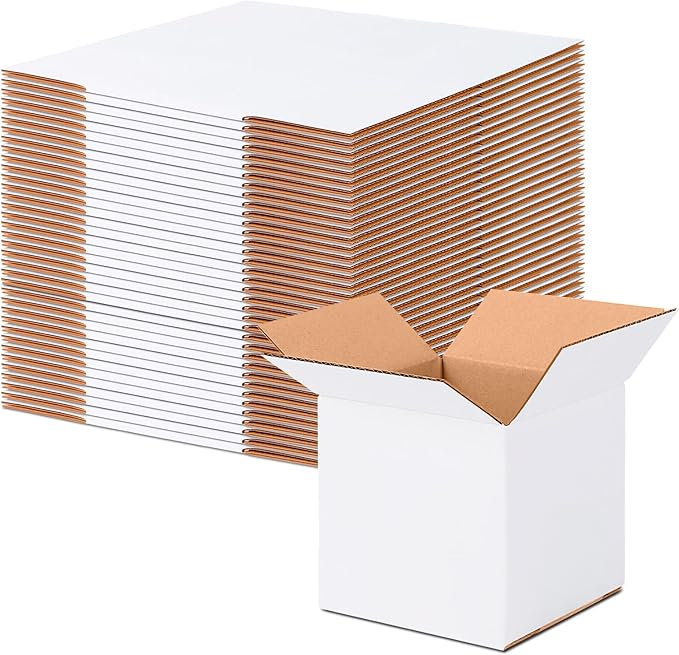 JOWLOT 5x5x5 Small Shipping Boxes Set of 40, White Corrugated Cardboard Box for Small Business for Mailing Packaging Gifts