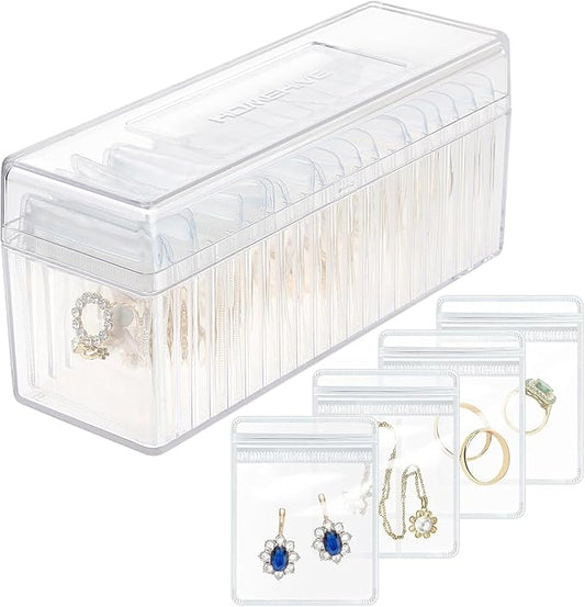 HOMEHIVE Acrylic Jewelry Box Organizer, Clear Jewelry Organizer and Storage with 20 Portable Anti Tarnish Jewelry bags, Tr...