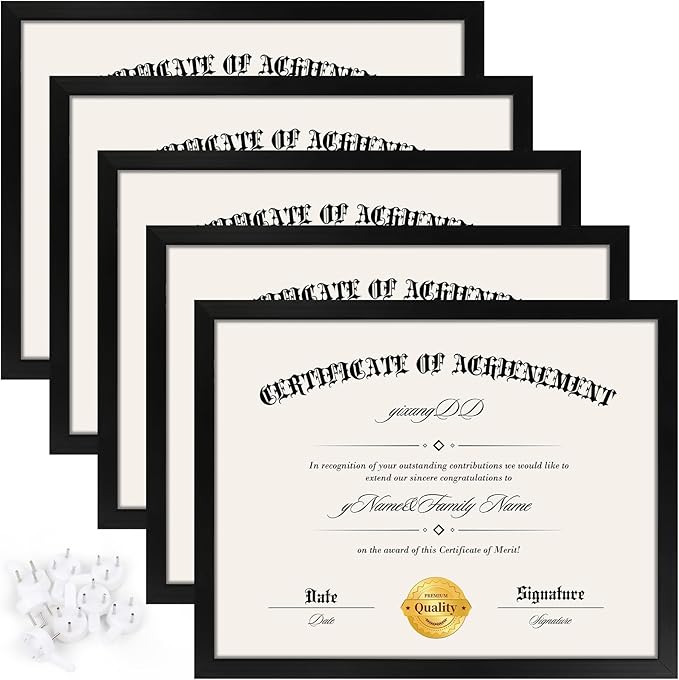 YixangDD 5 Pack Certificate Frames 8.5 x 11, College Diploma Frame with Clear Plexiglass, Black Degree Document Frame for ...