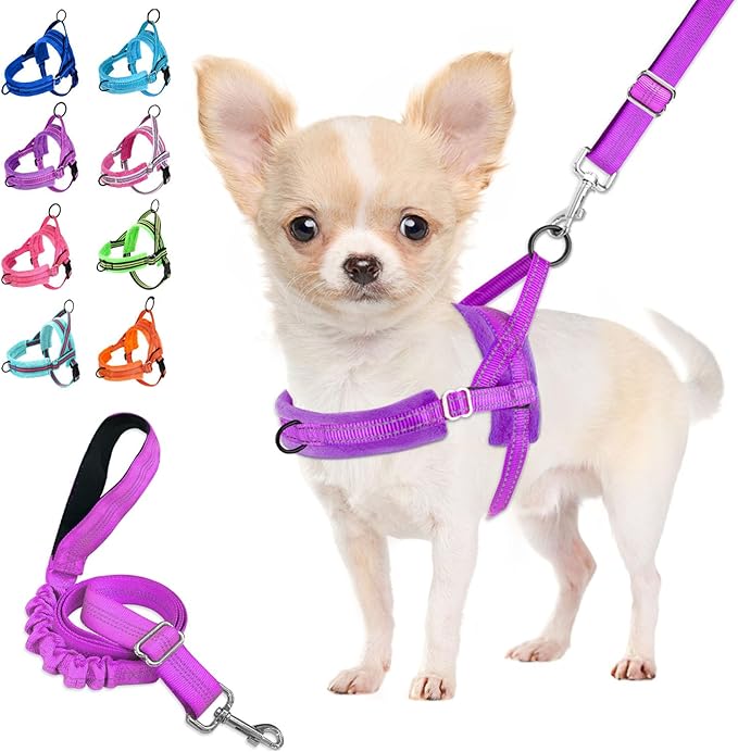 Lukovee No Pull Dog Harness and Leash Set, Soft Padded Small Dog Harness, Neck & Chest Adjustable Reflective Vest Puppy Ha...