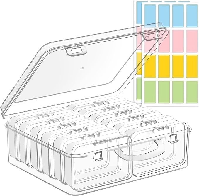 zoeynex Small Bead Organizers and Storage, 12 Clear Plastic Boxes with Hinged Lids, for Beads, Jewelry Making, Crafts, Har...