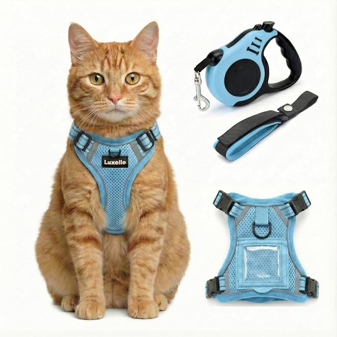Luxelle Escape-Proof Cat Harness and Leash Set – Adjustable No Pull Soft Vest with 360° Reflective Straps, Built-in Pocket...