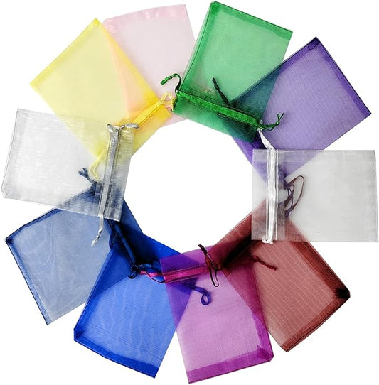 JUNSDUKE 10 Pcs Small Gift Bags, Mix Color Organza Bags 3x4 Inches, Mesh Drawstring Bag for Wedding, Party, Christmas, Jew...