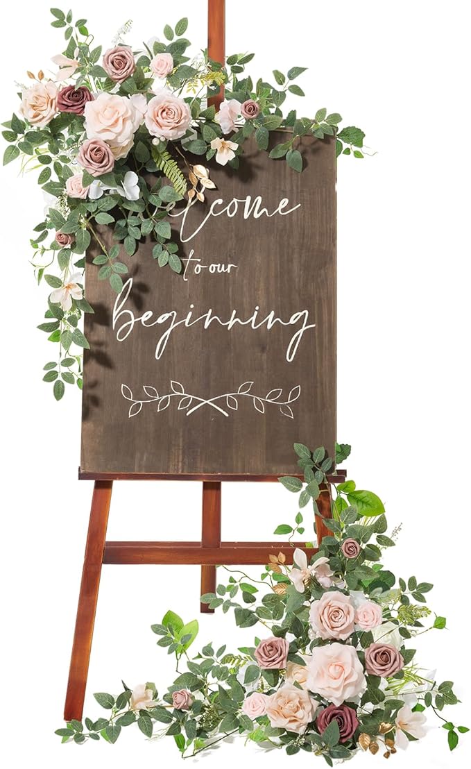 Ling's moment 2pcs Wedding Flowers Garland Artificial Floral Swag Arch Decorations Greenery Arrangements Dusty Rose Cream ...