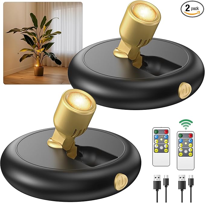 Ler0ktr Rechargeable Battery LED Spotlight Indoor: Wireless Mini Art Accent Spot Lights with Timer Remote - Small Dimmable...