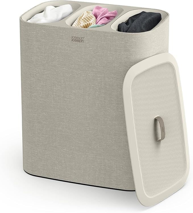 Joseph Joseph Tota Trio 90 liter/23.8 gallon Laundry Hamper Separation Basket with lid, 3 Removable Washing Bags with Hand...