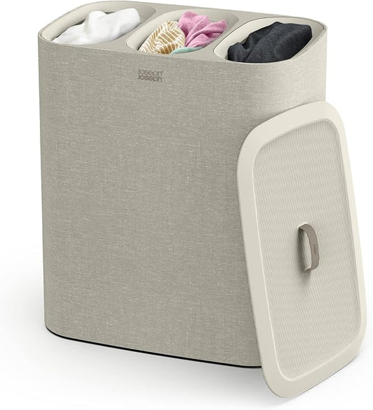 Joseph Joseph Tota Trio 90 liter/23.8 gallon Laundry Hamper Separation Basket with lid, 3 Removable Washing Bags with Hand...