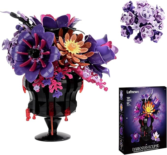 Flowers Bouquet Block Set, Elegant Purple Botanical Bouquet with Detailed Instructions for Parent-Child Bonding & Creative...