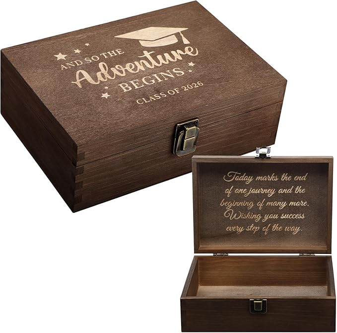 CroBlissful School Years Memory Box Graduation Keepsake Box 2026 Wooden Memory Boxes High School College Graduates Cap and...