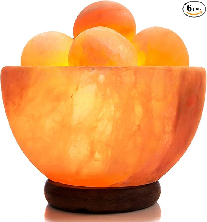 UMAID Himalayan Salt Lamp Bowl with 6 Massage Balls – Dimmable Natural Pink Rock Salt Lamp for Relaxation, Meditation,Yog...