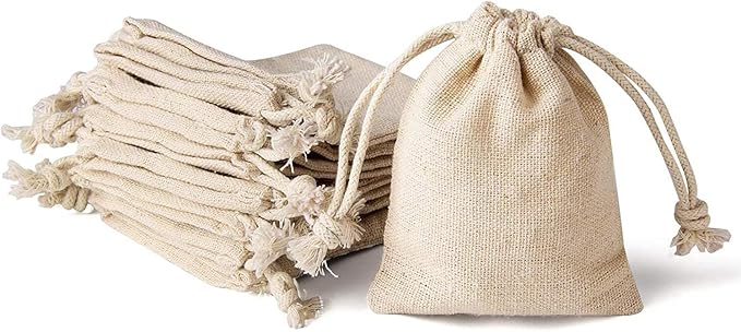 JIAKAI Pack of 20PCS 3x3.7Inch Double Drawstring Cotton Cloth Bag for Small Jewelry Bracelet Beads Spice Gift Bags