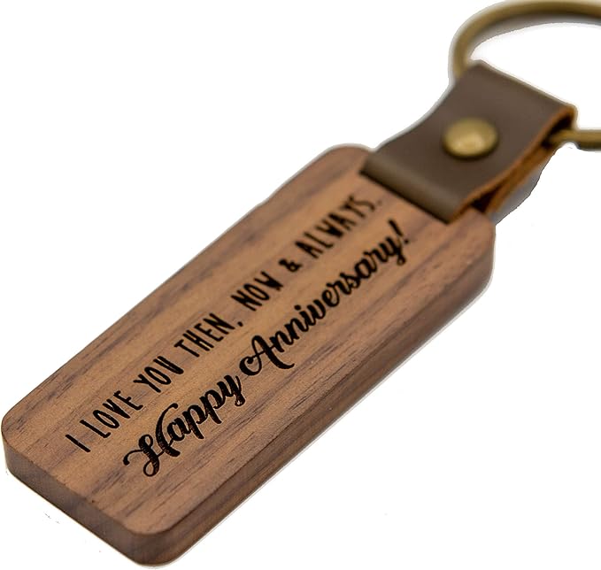 MUUJEE Keychain - Engraved Wooden Keychain Key Chain Birthday Gift, 5th Year Wedding Anniv Ideas