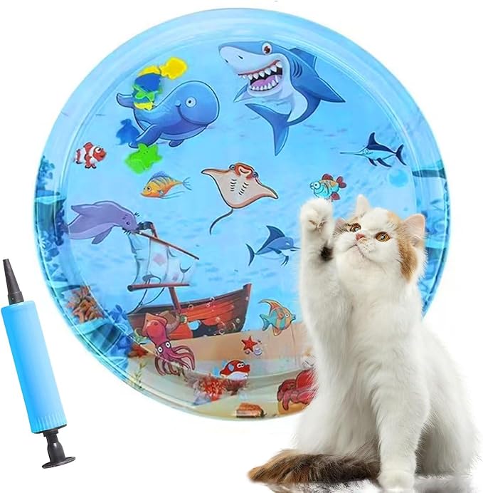 Gkiozu Cat Water Mat for Indoor Cats, Upgraded 0.6mm Thicken Scratch-Resistant Interactive Sensory Play Mat with Floating ...