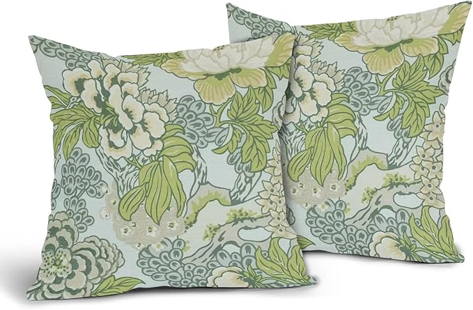 Sweetshow Spring Green Flowers Chinoiserie Pillow Covers 2 Packs 20x20 Inch Lighe Green Floral Throw Pillows Vintage Sage ...