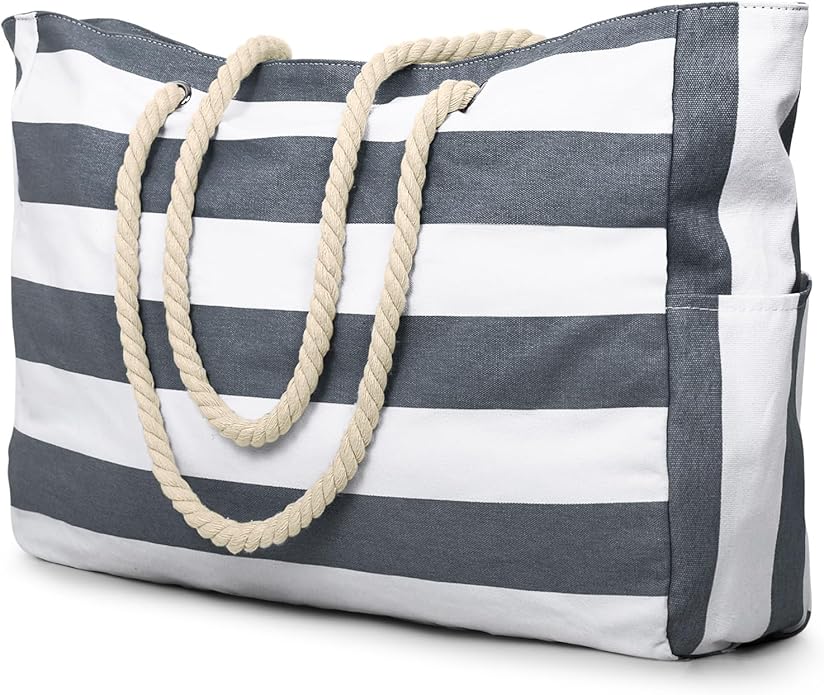 Becokan Beach Bag Large Beach Tote Bag for Women Waterproof Sandproof Swim Pool Bag With Zipper