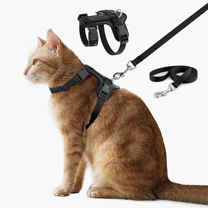 Plutus Pet Adjustable Cat Harness and Leash Set, Quick Release, Escape Proof Nylon Vest with Leather Trim for Kitten, Smal...